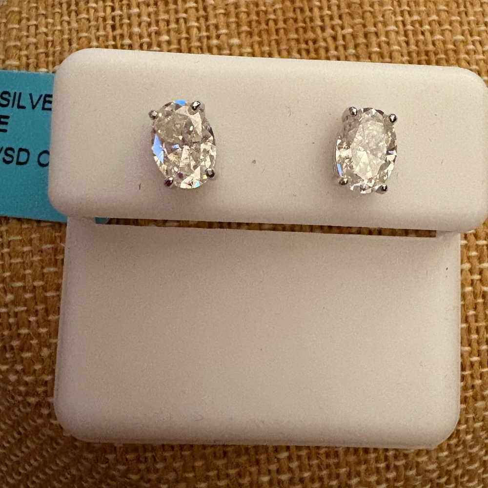 Solid Sterling Silver with 2 Carat Oval Moisannite Studs New with tags